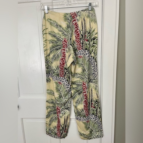 100% Silk Hawaiian Tropical Palm Tree Print Pants Womens size 8 Vacation Cruise - Picture 4 of 10
